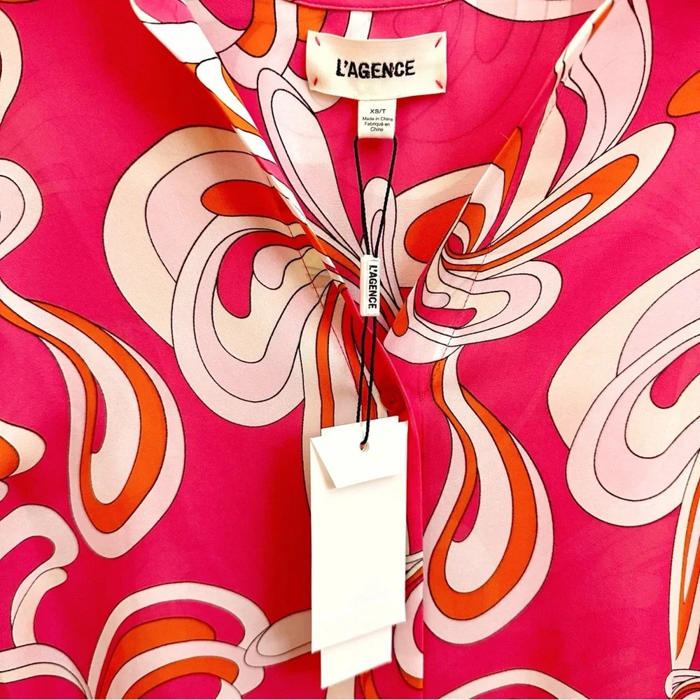 L'agence Nina Long Sleeve Blouse
Orange & Rose Abstract Swirl Size XSmall NWT - Picture 7 of 8